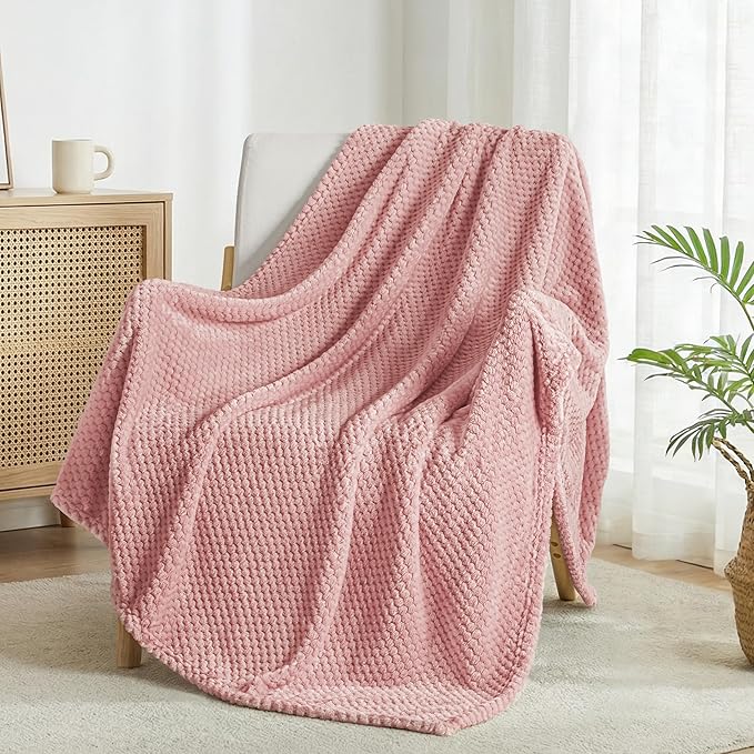 Exclusivo Mezcla Soft Waffle Fleece Bed Blanket Twin Size, Pink | Lightweight Plush Blanket for Bed, Couch, Sofa, Cozy Fluffy Design for Bedroom, Guest Room, All Season, 60x80 Inches