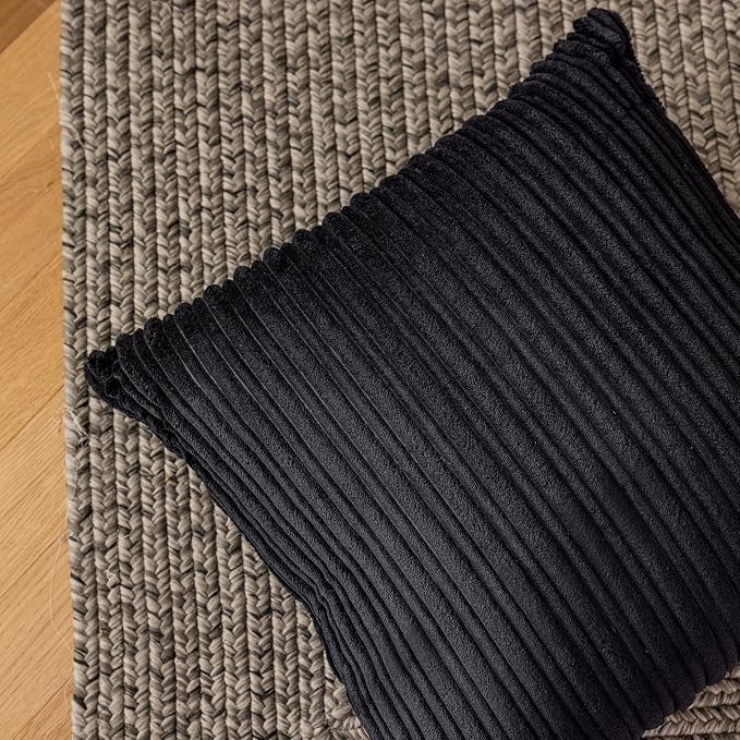 Kevin Textile Striped Corduroy 22”x22” Pillow Covers 2 Pack, Black