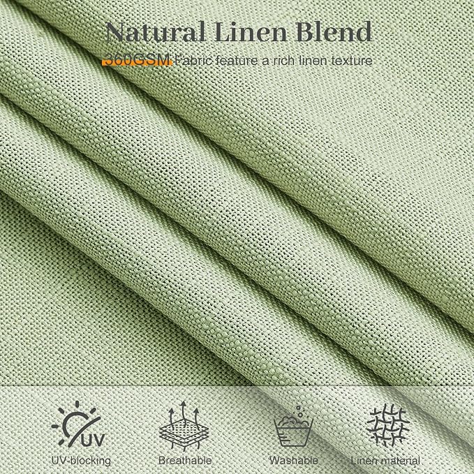 Pinch Pleated 96 Inch Linen Curtains for Living Room, Light Filtering, W40 | Semi Sheer, Bedroom, Pinch Pleat, Linen Blend, Hook Rings, Non See Through, Memory Shape, Privacy, Sage Green, 2 Panels