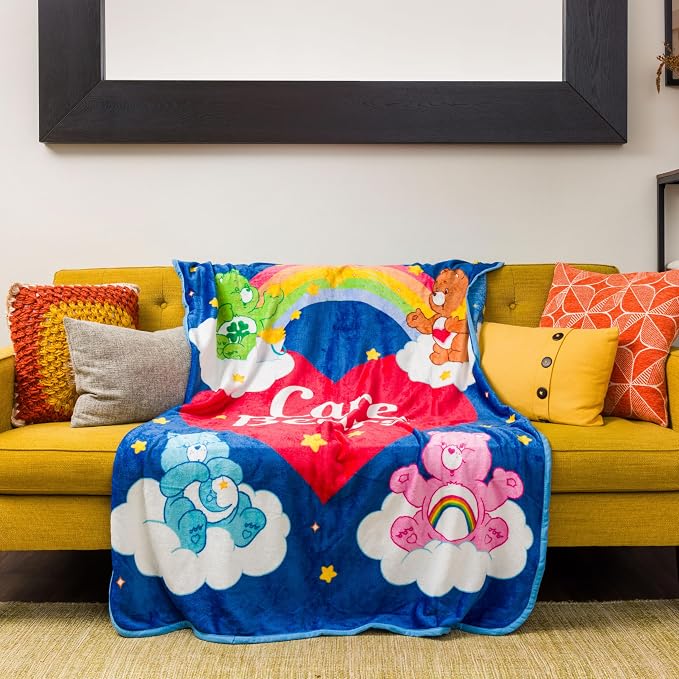 Silver Buffalo Care Bears Rainbow Heart Logo, Fleece Throw Blanket, 45x60in | Bedtime and Tenderheart Bear, Cheer, Soft and Cozy, 180 GSM