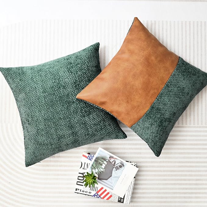 CaliTime Decorative Couch Throw Pillow Covers 18 X 18 Inches Dark Green