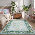 Jungle Animal Print 3x5 Washable Rug for Girls Bedroom Non Slip Blue Bohemian Whimsical Small Throw Carpet Low Pile Forest Fairy Tale Area Rugs for Living Room Nursery Bedroon, Teal/Blue