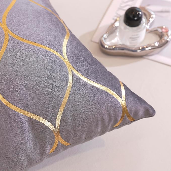 Gyulin Pack of 4 Gold Velvet Throw Pillow Covers 18x18 Inches Solid Square Pillow Covers Geometric Cushion Covers for Couch Sofa Home Bedroom Decor, Brown
