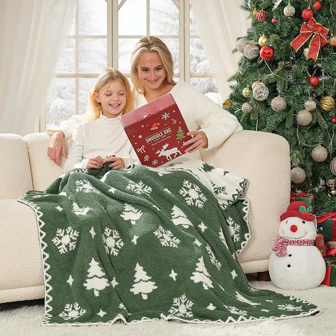 Snuggle Sac Christmas Throw Blanket Fairy Isle Christmas Tree 50x60 inches, Ultra Soft Cozy Gift Throw Blanket for Couch, Sofa and Bed for Xmas