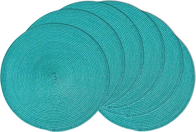 AHHFSMEI Round Placemats Set of 6 Heat Resistant Washable Non-Slip Woven Braided Table Mats for Dining Table Kitchen & Home Decor (Turquoise)