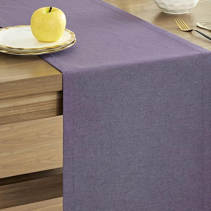 ZeeMart Basic Linen Style Table Runner, 14x36 Inch Purple | Mitered Corner Design, Medium Weight Fabric, Rustic Farmhouse Style, Machine Washable Easy Care Everyday Table Scarf