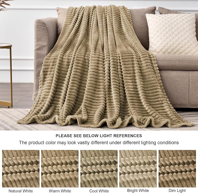 BEDELITE 3D Ribbed Jacquard Brown Fleece Twin Blanket for Bed, 60x80 Inch | Soft Warm Decorative Fluffy Blanket, Cozy Plush Lightweight Fuzzy Throw Blanket for Couch Sofa Room Decor, Gift for Women