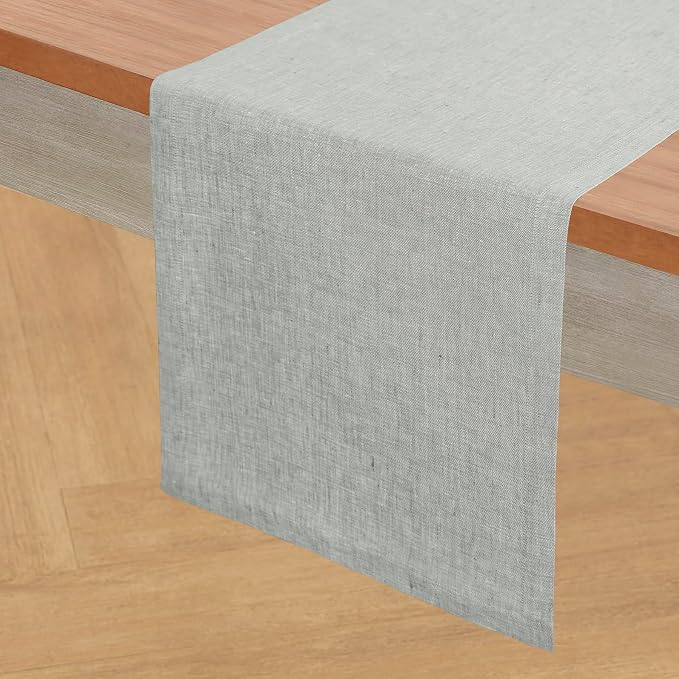 Solino Home 100% Pure Linen Table Runner Chambray Grey, Athena 14 x 132 in | a graceful centrepiece for dining and gatherings, European flax fibres, timeless understated style, soft, OEKO-TEX Certified
