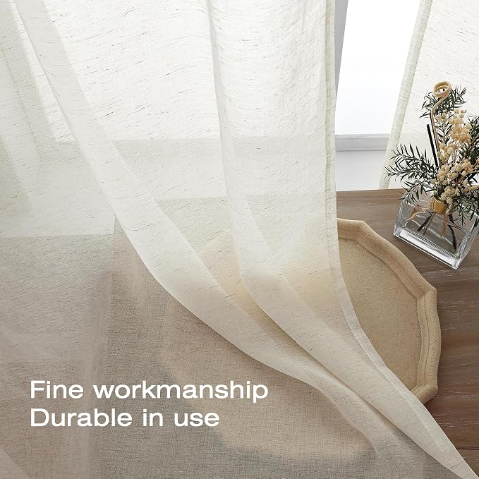Simplebrand Natural Linen Textured Sheer Curtains 84 inches Length 2 Panels Set, Sheer Curtains Light Filtering Rod Pocket Window Sheer Curtain Panels, Elegant Curtains & Drapes for Bedroom, 40" W