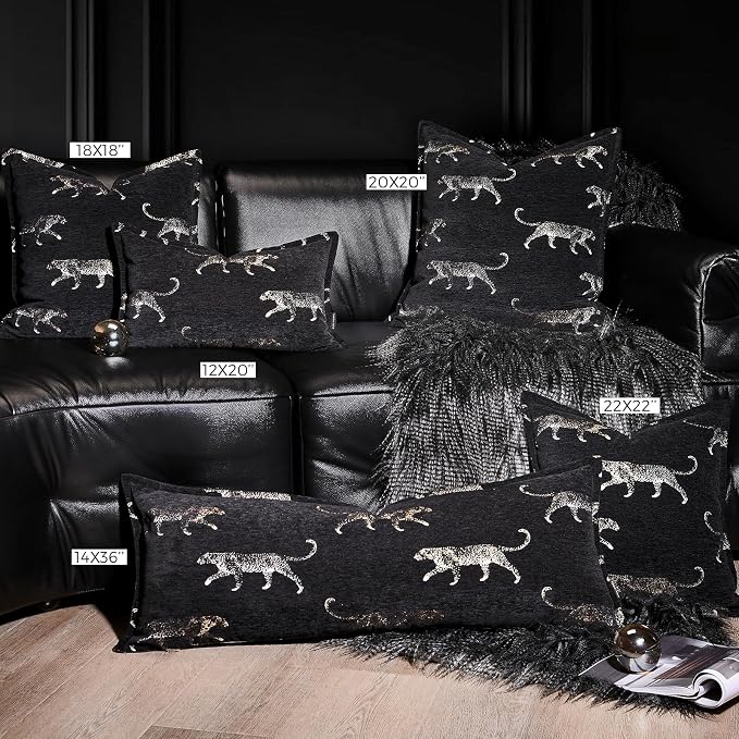 Throw Pillow Cover 20x20, Double Sided Cheetah Chenille Jacquard Embroidered Pillow Covers, Luxury Modern Style Accent Pillowcase for Bed Couch Sofa Living Room Bedroom