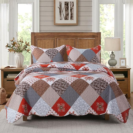 Travan Floral Printed Quilt Sets 3-Piece Super Soft Lightweight King Size Bedspread with Shams Reversible Quilted Bedding Set, King