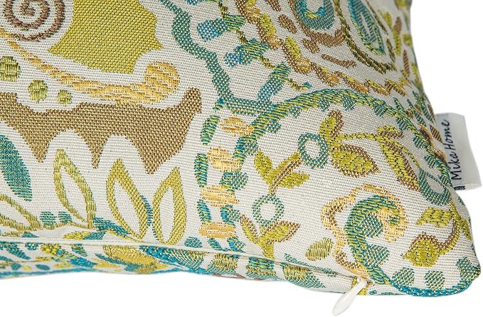 Mika Home Pack of 2 Oblong Rectangular Throw Pillow Cover Cushion Cases for Sofa Couch Chair,Paisley Pattern,12x20 Inches,Green Brown Cream Multicolor