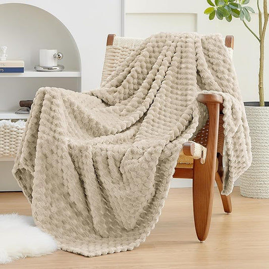 EXQ Home Gentle Soft Fleece Throw Blanket – Cozy Lightweight 3D Imitation Turtle Shell Jacquard Blanket for Couch Bed – All-Season Warm Fuzzy Flannel Blanket for Women Mom Her Gifts(60"x80",Linen)