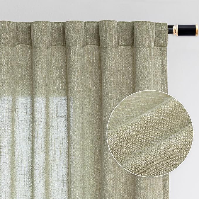 MYSKY HOME Sage Green Living Room Curtains 95 Inches Long Semi Sheer Drapes Light Filtering for Sliding Glass Door Window Treatments Soft Look Country Farmhouse Style, 50" x 95", 2 Pieces