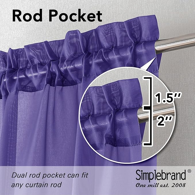 Simplebrand Purple Sheer Curtains 84 Inches Long, Light Filtering Rod Pocket Solid Color Window Sheer Curtain Panels, Elegant Curtains & Drapes for Living Room, Bedroom 2 Panels (Purple, 42" W)