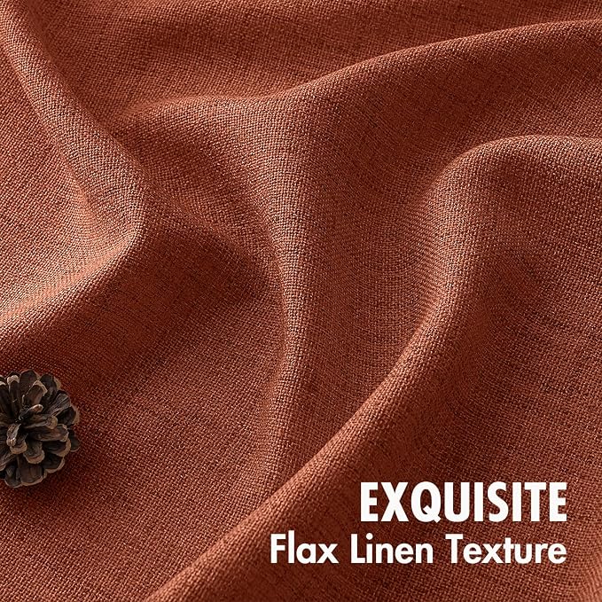 MIULEE Faux Linen Curtains 84 Inch Length 2 Panels Natural Burnt Orange Semi Sheer Curtain with Back Tab Rod Pocket, Light Filtering Window Privacy Burlap Drapes for Living Room Bedroom 42W x 84L
