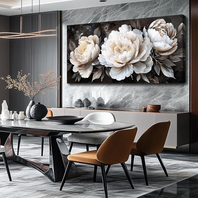 QIYILEXWART Canvas Wall Art For Living Room Large Wall Decor For Office Bedroom Decorations White Peony Landscape Pictures Farmhouse Painting Artwork Room Wall Mural Aesthetic Home Decor 30x60 In