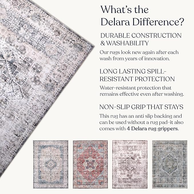 Machine Washable Area Rug, Soft & Durable, Non-Slip, Stain Resistant Rug for Bedroom, Living Room, Dining Room, High Traffic Areas. (Grey/Soft Taupe, 9' X 12')