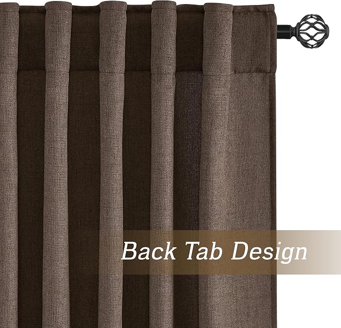 RYB HOME Linen Semi Sheer Curtains for Bedroom Living Room 84 inches Long | Light Filtering Privacy, Textured Burlap, Dining Room Sunroom Patio Door, Rod Pocket & Back Tab, W52 x L84, 2 Panels, Brown