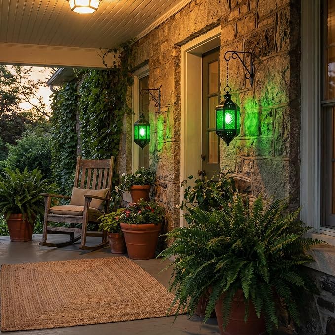 Vela Lanterns Decorative Outdoor Hanging Tea Light Candle Holder, Green, M