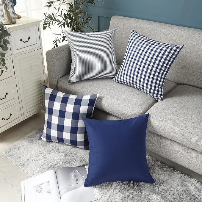 CARRIE HOME Blue White Farmhouse Striped Pillow Covers 18x18 Set of 2 Navy Blue Farmhouse Decor Pillows for Sofa Bedroom Chair and Christmas Decoration