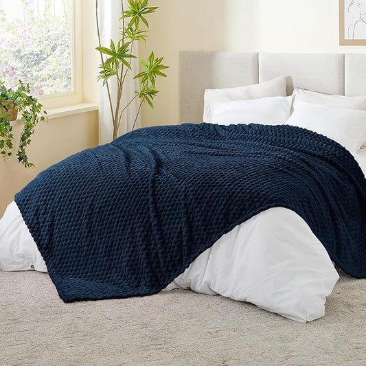 BEDELITE Navy King Blanket for Bed, Soft Cozy Gifts for Women, 108 * 90 | 3D Jacquard Decorative Fleece Blanket, Super Soft Plush Throws, Cute Birthday Gift for Women & Men, Suitable for All Seasons