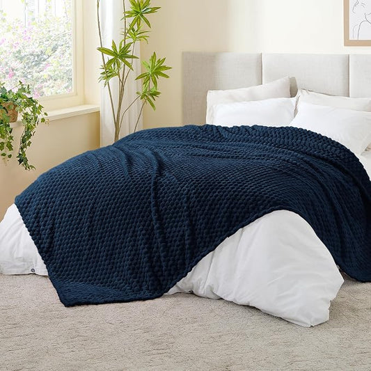 BEDELITE Navy Queen Blanket for Bed, Soft Cozy Gifts for Women, 90 * 90 | 3D Jacquard Decorative Fleece Blanket, Super Soft Plush Throws, Cute Birthday Gift for Women & Men, Suitable for All Seasons