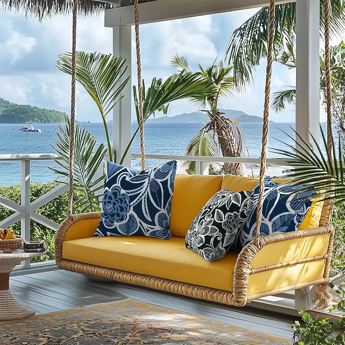 Outdoor Pillow Covers for Patio Furniture 20x20 Inch, Decorative Patio Throw Pillow Covers Set of 2, Modern Square Cushion Cases for Porch Garden Home Office,Flower Navy
