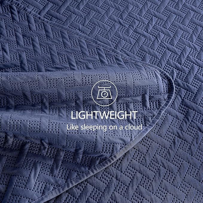 FLYMME Navy Twin Modern Geometric Quilt Coverlet Set, Lightweight Bedspread Bedding, Soft Microfiber Bed Cover for All Season (1 Quilt, 1 Sham)