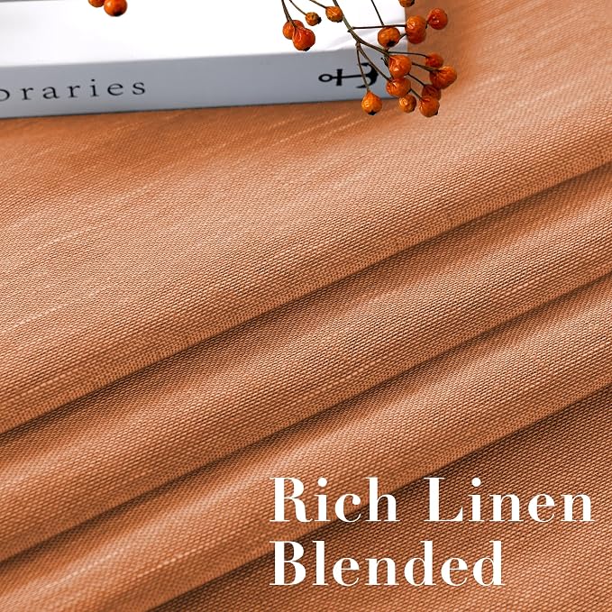 H.VERSAILTEX Linen Curtains Natural Linen Blended Curtain Panels for Living Room/Light Reducing Linen Semi Sheer Curtains 2 Panels Set Nickel Grommet Window Panels (52x63 Inch, Orange)