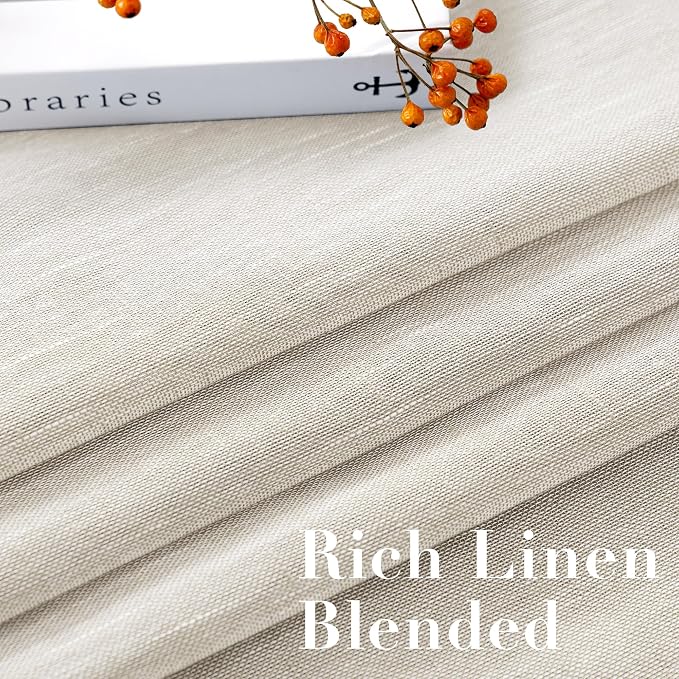 H.VERSAILTEX Linen Curtains Flax Linen Blended Curtain Panels for Living Room/Bedroom Semi Sheer Privacy Curtains 63 inch Length 2 Panels Set Nickel Grommet Window Drapes, Natural