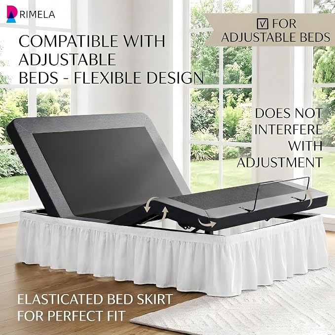 White Bed Skirt King Size 12 Inch Drop, Elastic Wrap Around Bedskirt | Solid Ruffled, Easy to Use, No Mattress Lifting, Wrinkle & Fade Resistant, with Adhesive Strips, Machine Wash/Dry/Iron