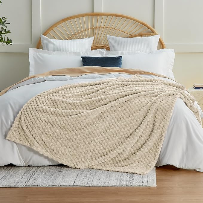 EXQ Home Gentle Soft Fleece Throw Blanket – Cozy Lightweight 3D Imitation Turtle Shell Jacquard Blanket for Couch Bed – All-Season Warm Fuzzy Flannel Blanket for Women Mom Her Gifts(60"x80",Linen)