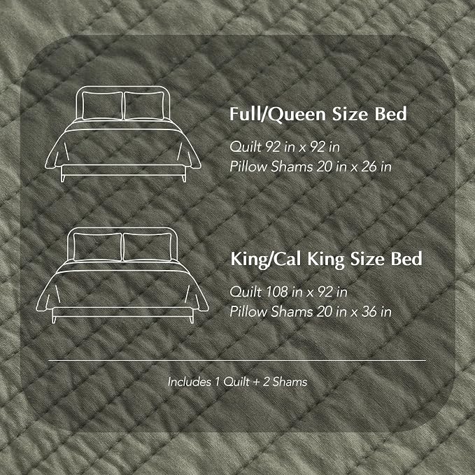 EVERGRACEHOME 100% Cotton Modern Lines Quilt Set King Size, Olive Green | Pre-Washed Soft Cotton, Striped Coverlet Bedspread, 3 Piece Lightweight Bedding Set for All Season, with 2 Pillow Shams