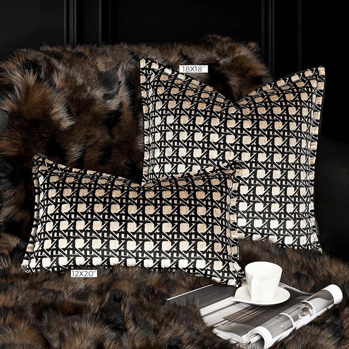 Velvet Lumbar Pillow Covers 12x20 inches, Luxury Gold Geometric Pattern Pillow Cover, Modern Luxury Rectangle Pillow Cushion Covers for Bed Couch Sofa Living Room Bedroom