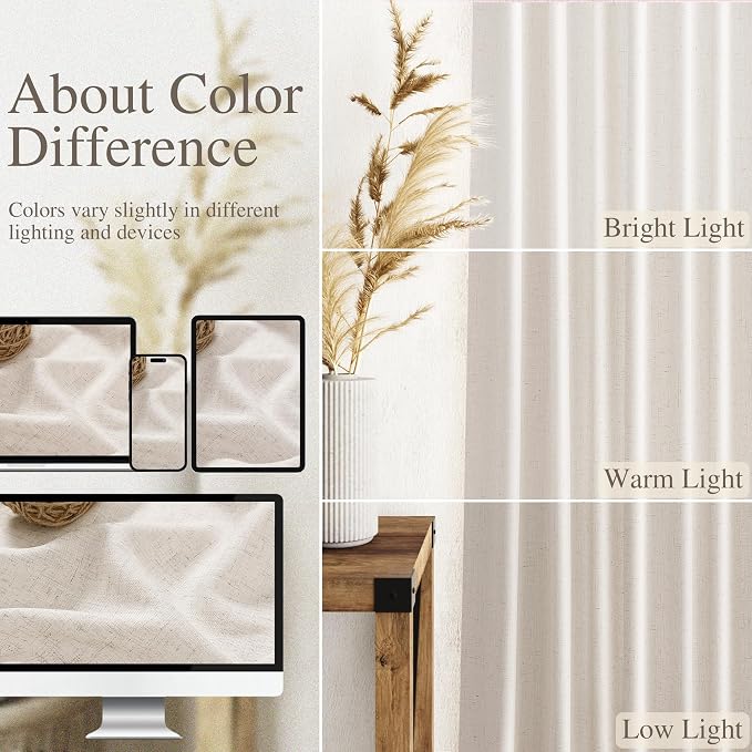 Beige Flax Linen Curtains 84 inches Long for Living Room 2 Panel Tan Burlap Textured Linen Drapes Semi Sheer Privacy Window Curtain Vintage Country Rustic Farmhouse Curtain for Dinning Room