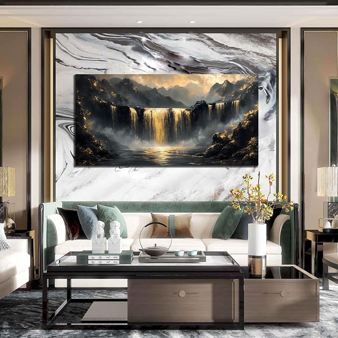 HUBOSKN Waterfall Wall Art for Living Room Large Size - Mountain Canvas Wall Art for Office - Modern Art Wall Decor for Bedroom Size 29" x 59"