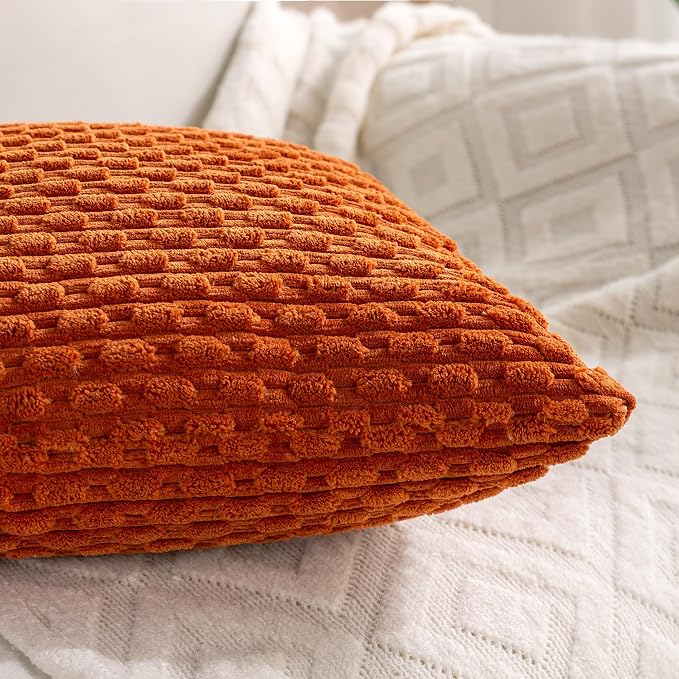 Set of 4 Burnt Orange Decorative Throw Pillow Covers 12x20 Inch Corduroy Pillow Covers for Bed Couch Sofa Living Room Soft Cushion Cases