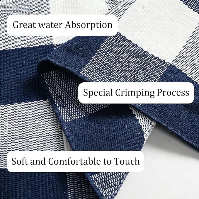 Buffalo Plaid Outdoor Rug 3x5 Ft Navy Blue and White Checkered Area Rug Washable Doormats Indoor Outdoor Rugs for Layered Front Door Mats, Porch, Entryway, Kitchen, Farmhouse