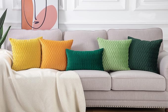 MADIZZ Set of 2 Super Soft Velvet Decorative Throw Pillow Covers 18x18 inch Army Green Square with Texture Luxury Style Cushion Case Pillow Shell for Sofa Bedroom