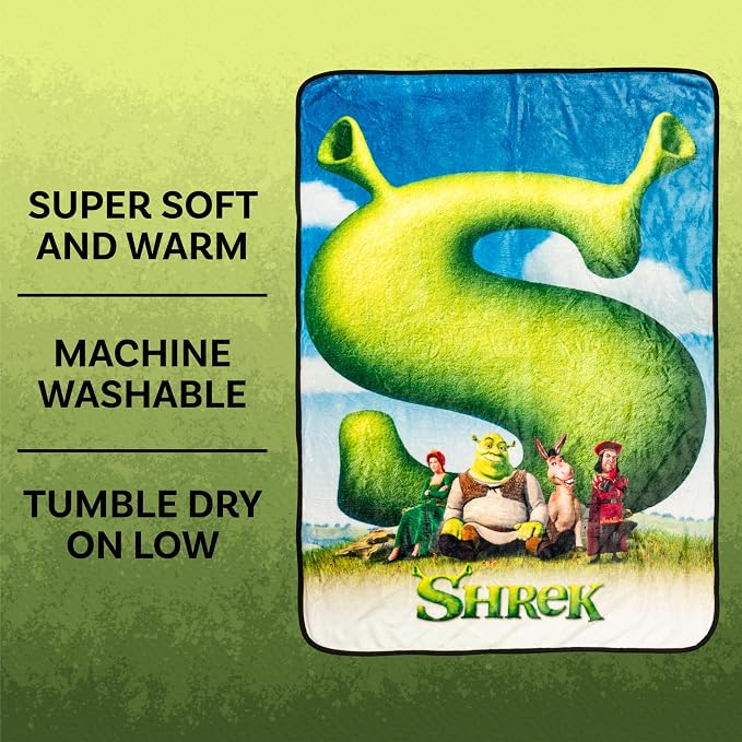 Silver Buffalo Shrek Movie Poster Donkey, Fleece Throw Blanket, 45x60in | Princess Fiona, Lord Farquaad, Soft and Cozy, 250 GSM