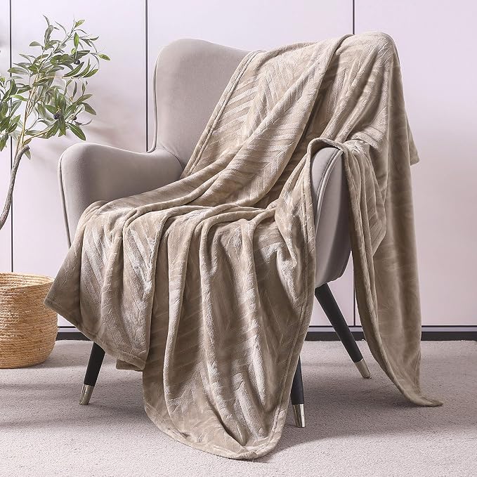 Whale Flotilla Flannel Fleece Throw Blanket for Couch, Champagne | Lightweight Breathable Soft Sofa Throws, Plush Fluffy Chevron Design Decorative Blankets for All Season, 50x60 Inch