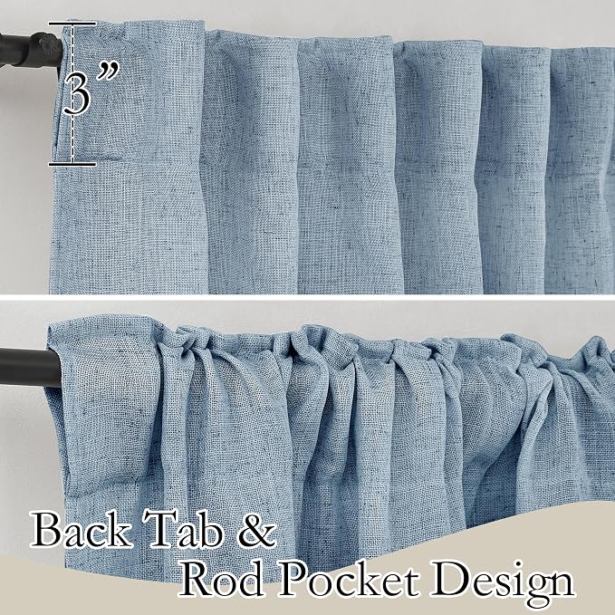 RYB HOME Sheer Curtains 102 inches, Extra Long Floor to Ceiling Curtains | Half Privacy, Light Filtering, Semi Sheer, Faux Linen Fabric, Living Room Bedroom, Back Tab, W52 x L102, 2 Panels, Dusty Blue