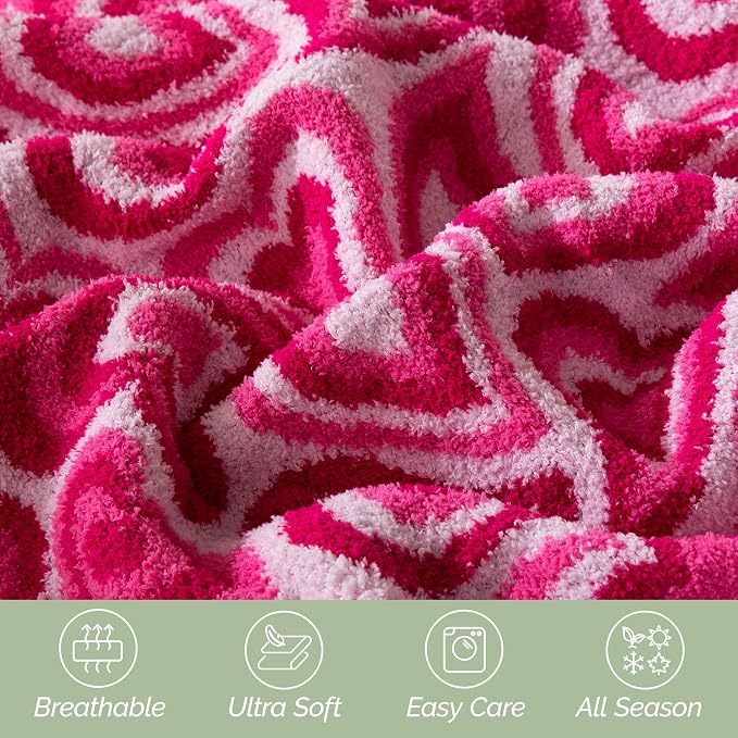 Elegant Comfort Premium Valentine's Day Throw Blanket - Ultra Soft and Lightweight, Luxury Knitted Breathable Love Pink Hearts Warm and Cozy Valentine Decor Blankets, 50 x 70 Inch, Wild Hearts