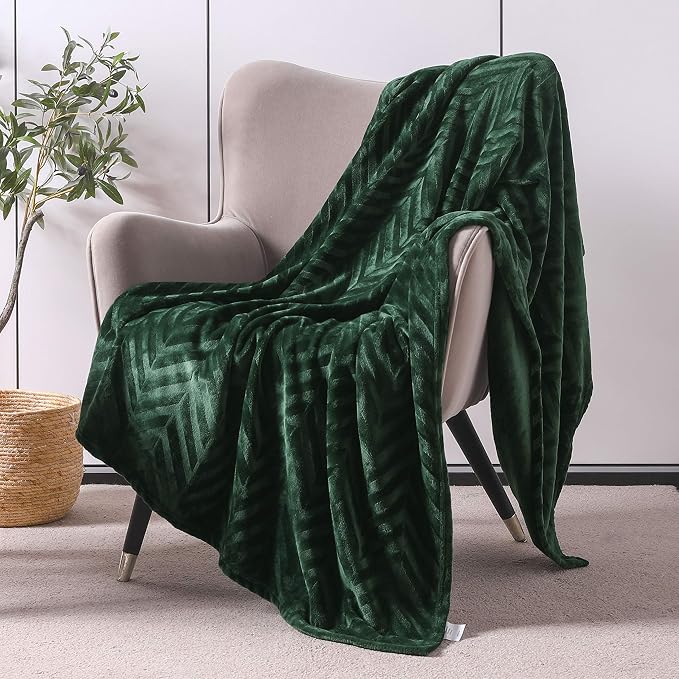 Whale Flotilla Flannel Fleece Throw Blanket for Couch, Emerald Green | Lightweight Breathable Soft Sofa Throws, Plush Fluffy Chevron Design Decorative Blankets for All Season, 50x60 Inch