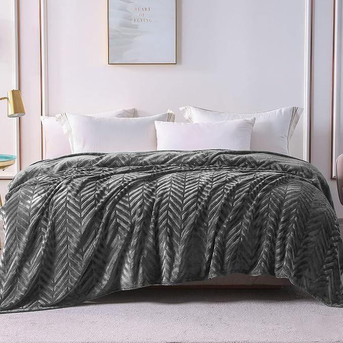 Whale Flotilla Flannel Fleece Bed Blanket Twin Size, Dark Grey | Lightweight Breathable Soft Bedspread, Plush Fluffy Coverlet Chevron Design Decorative Blanket for All Season, 60x80 Inch