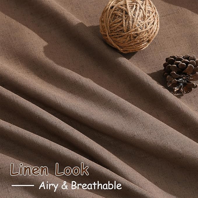 Caramel Brown Linen Curtains 96 Inches Long for Living Room Rod Back Tab Burlap Textured Linen Drapes Vintage Rustic Farmhouse Light Filtering Curtain 96 Inch Length for Dinning Room Bedroom 52x96
