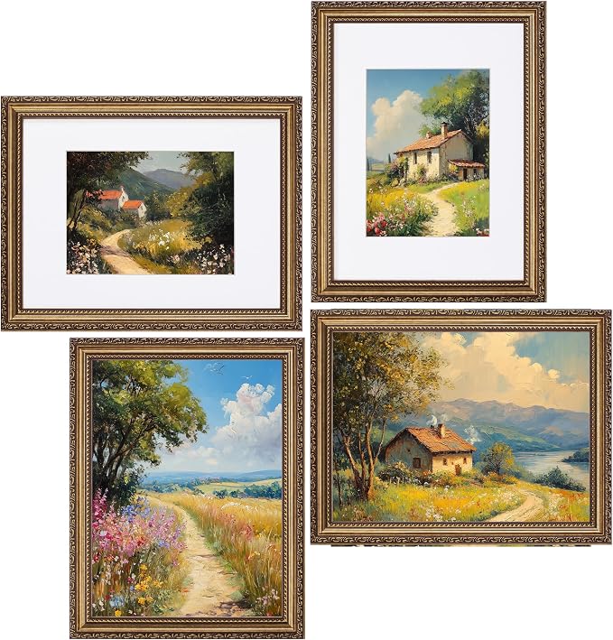 eletecpro 9x12 Vintage Picture Frame, Glass Cover, Bronze Gold, 2-Pack