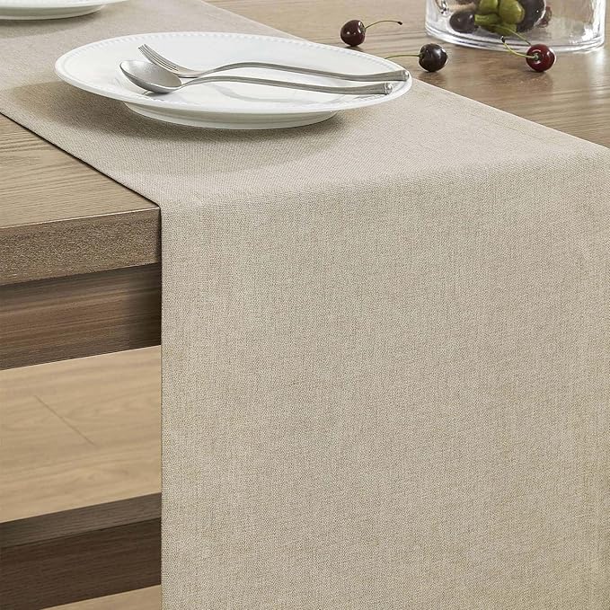 ZeeMart Basic Linen Style Table Runner, 14x72 Inch Natural | Mitered Corner Design, Medium Weight Fabric, Rustic Farmhouse Style, Machine Washable Easy Care Everyday Table Scarf