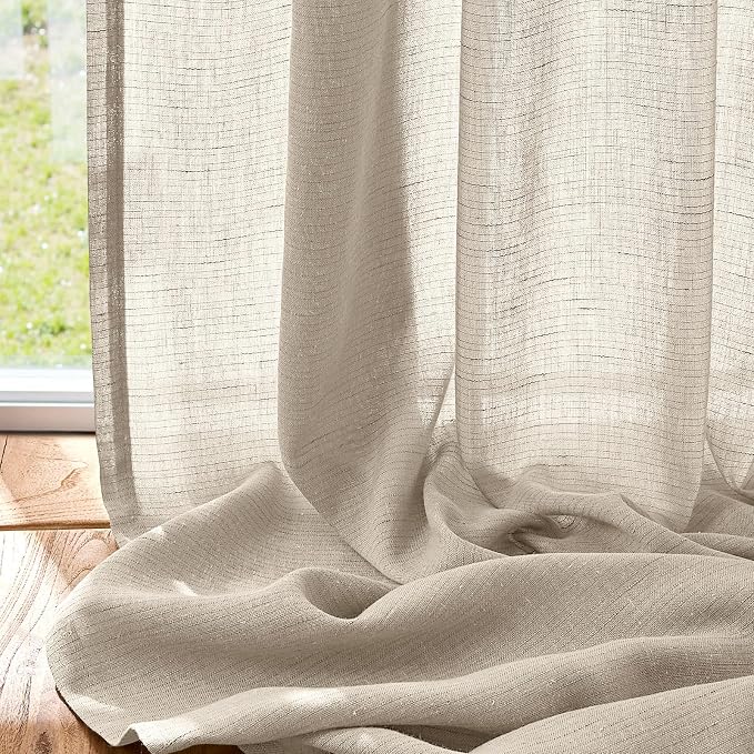 jinchan Linen Curtains Light Filtering Back Tab 50x108 Inch 2 Panels | Semi Sheer Curtains 108 inch length for Bedroom Living Room, Modern Farmhouse Drapes with Rod Pocket, Natural Boho Curtains